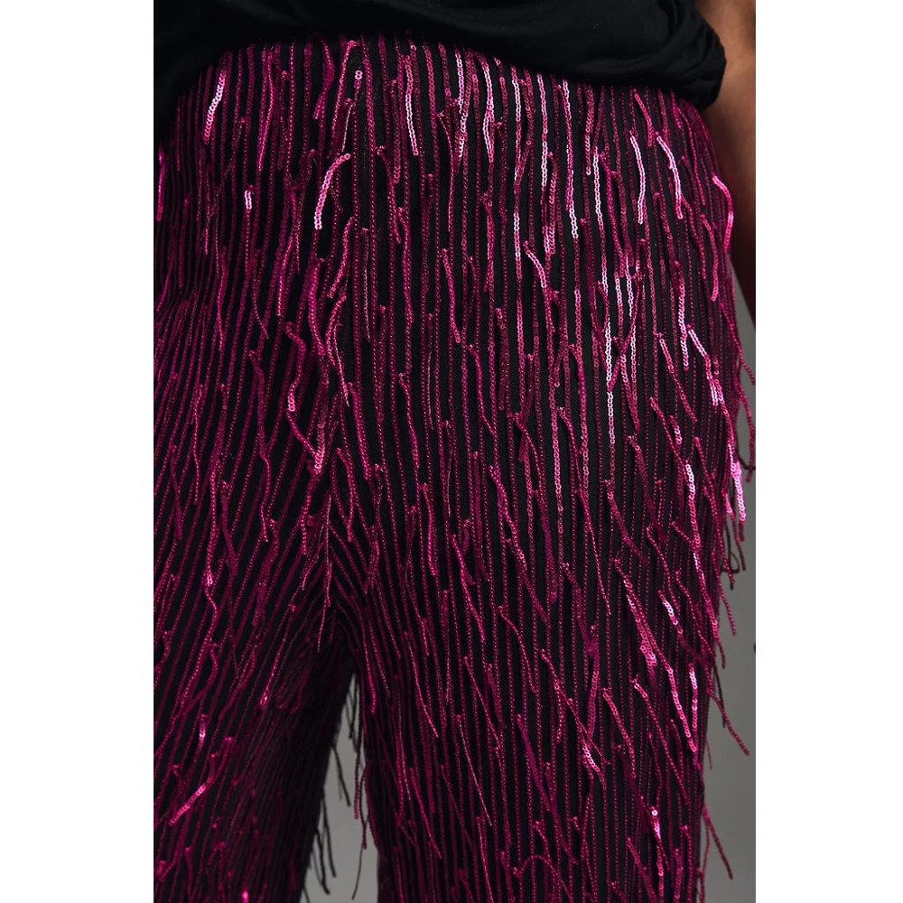 Anthropologie Maeve Fringed Sequined Wide-Leg Pants Plum Purple 20W Plus - Picture 4 of 13